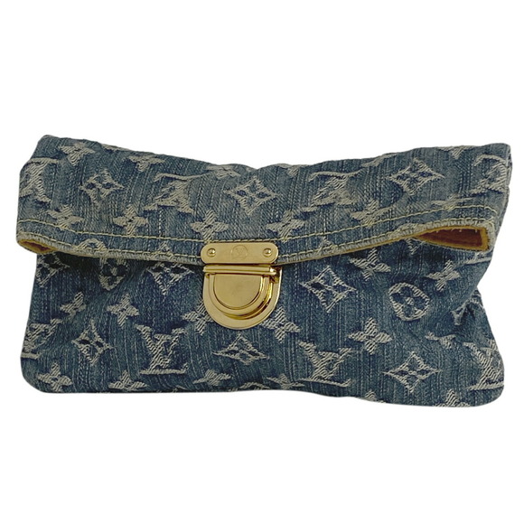 Louis Vuitton Blue Bag Pochette Clutch Plat Denim Monogram - Picture 1 of 6